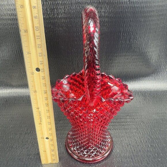 Westmoreland Red Glass English Hobnail Pattern Basket Cadmium Amberina UV Glow - Picture 5 of 16